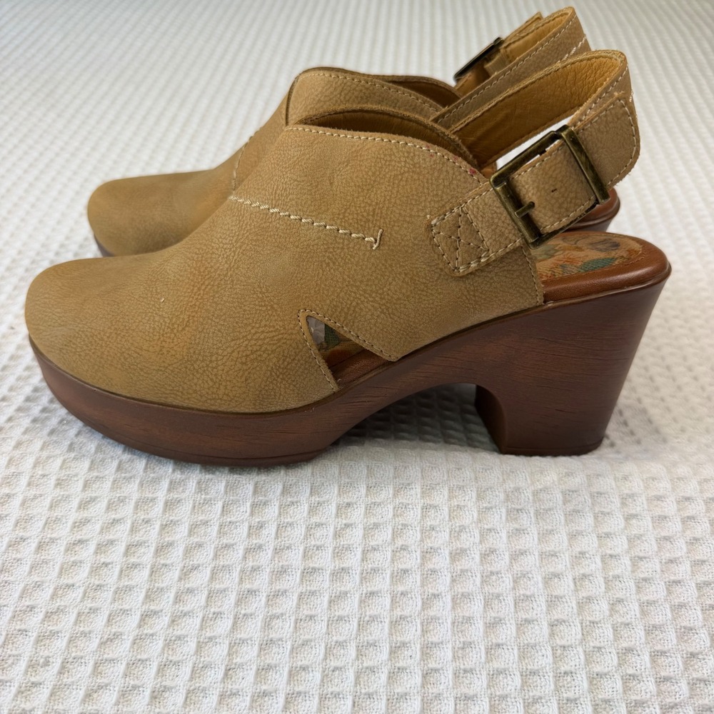 BOC Cecilia Tan Slingback Clogs Wood Platform Block Heel Mules Womens Size 9